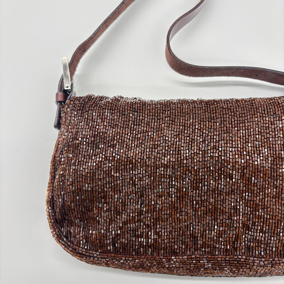 Fendi Chocolate Brown Bugle Beaded Baguette, Early 2000s