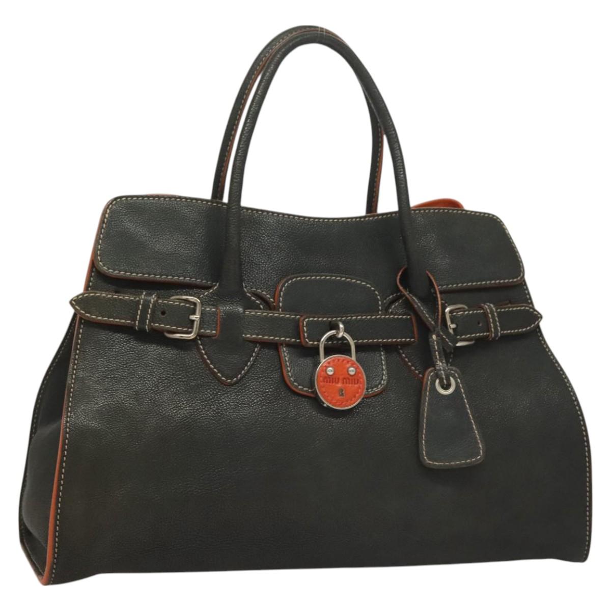 Early 2000s Miu Miu Leather Handbag — Black, Burnt Orange Suede Interior, Padlock & Clochette