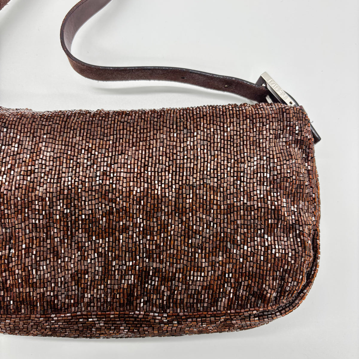 Fendi Chocolate Brown Bugle Beaded Baguette, Early 2000s