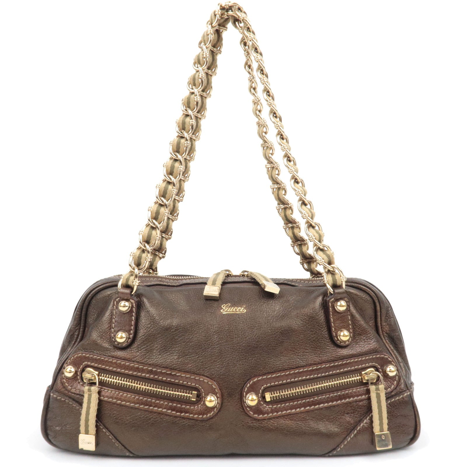 Gucci Metallic Brown Leather Chain Strap Shoulder Bag — Early 2000s