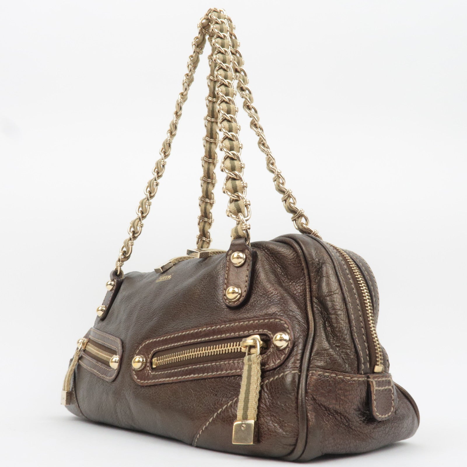 Gucci Metallic Brown Leather Chain Strap Shoulder Bag — Early 2000s