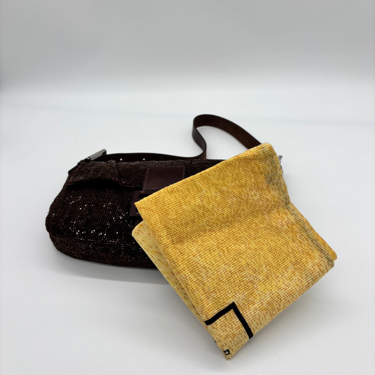 Fendi Chocolate Brown Bugle Beaded Baguette, Early 2000s