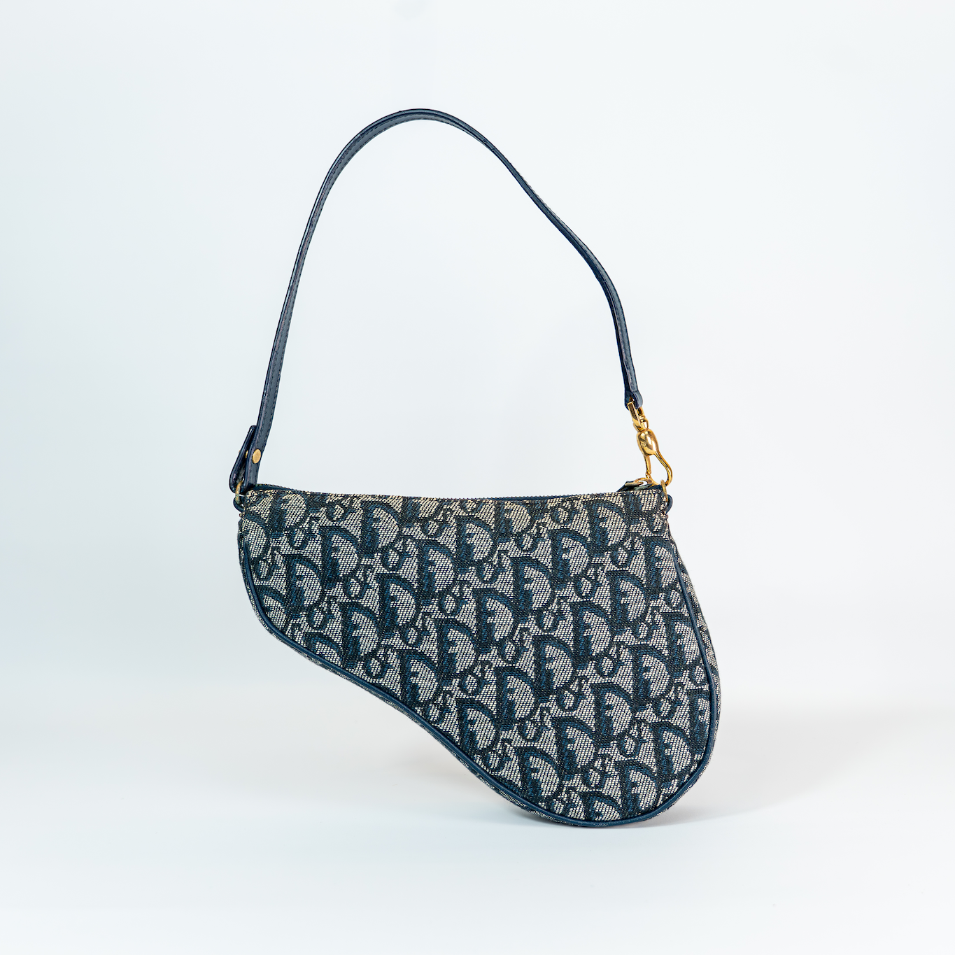 Early 2000s Dior Trotter Canvas Saddle Bag — Navy & Cream, Gold Hardware, Original Dustbag, John Galliano Era