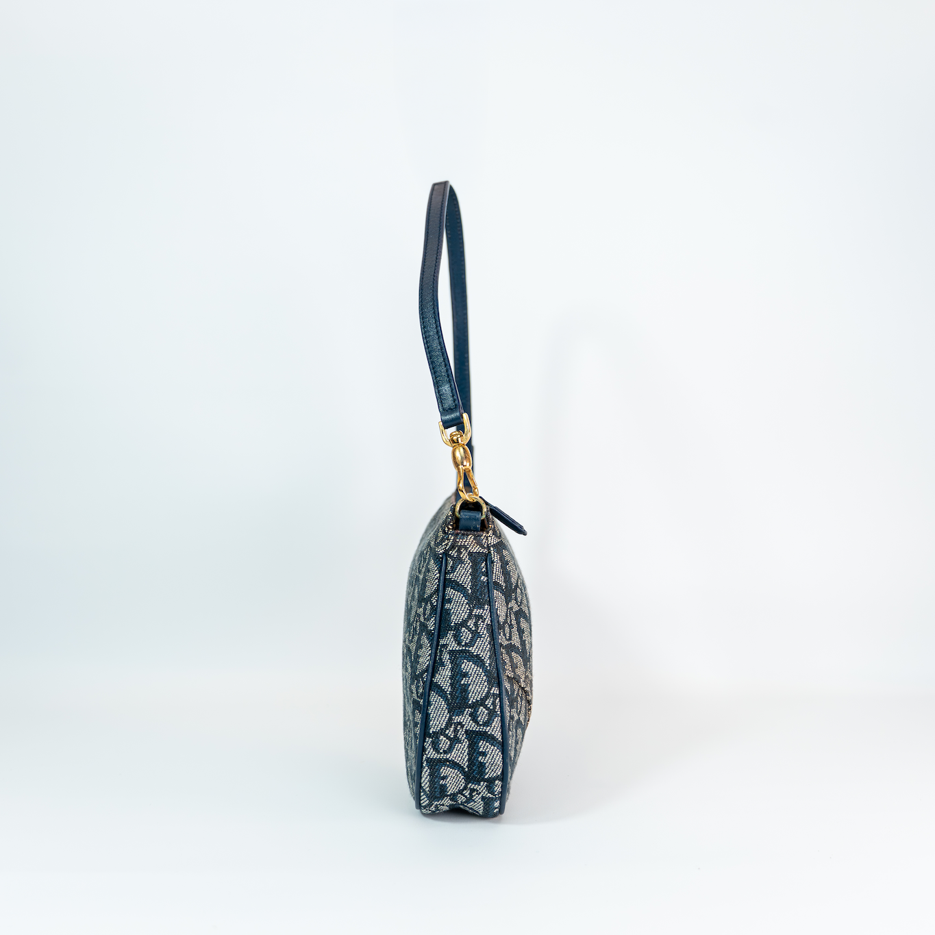 Early 2000s Dior Trotter Canvas Saddle Bag — Navy & Cream, Gold Hardware, Original Dustbag, John Galliano Era
