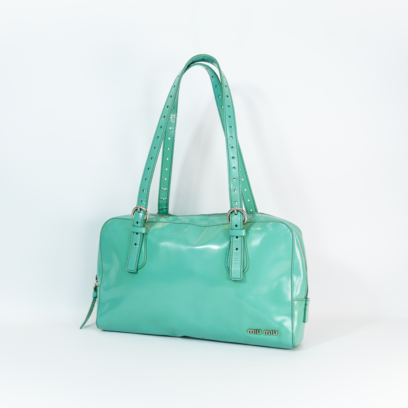 Early 2000s Miu Miu Enamel Flap Shoulder Bag — Pastel Mint