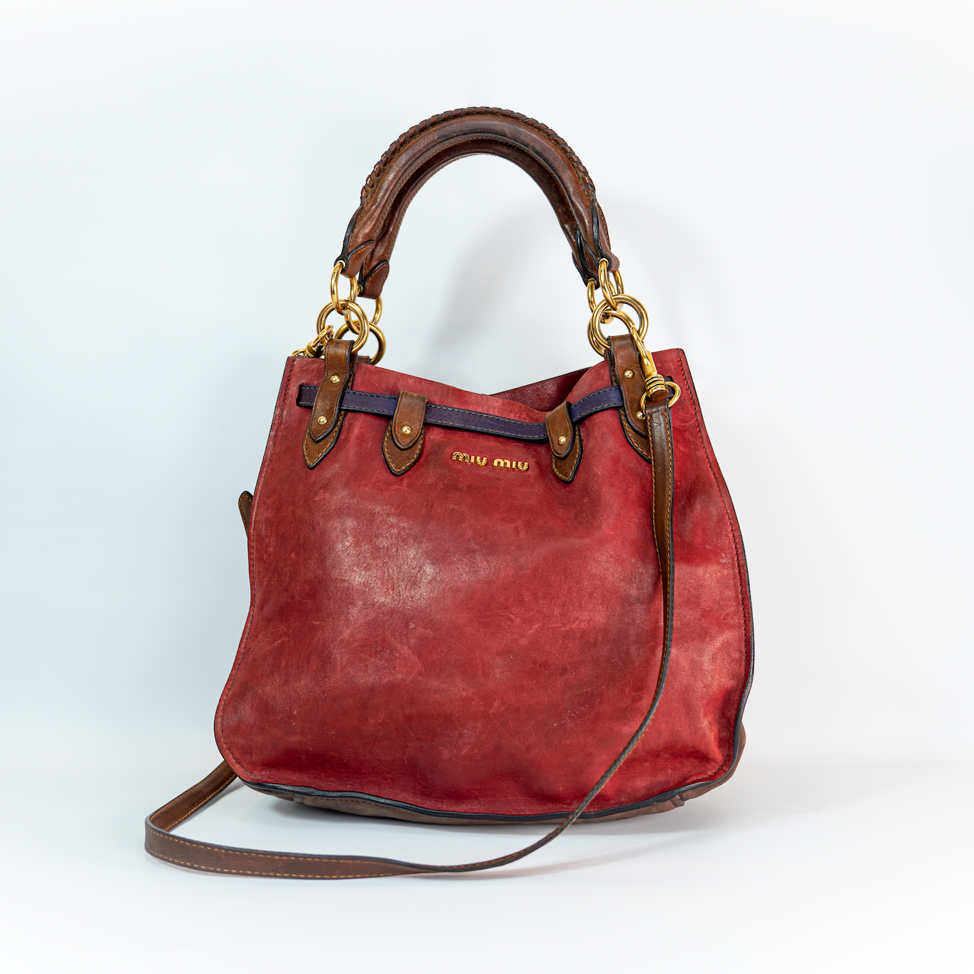 Early 2000s Two-Tone Leather Crossbody Bag — Gold Hardware