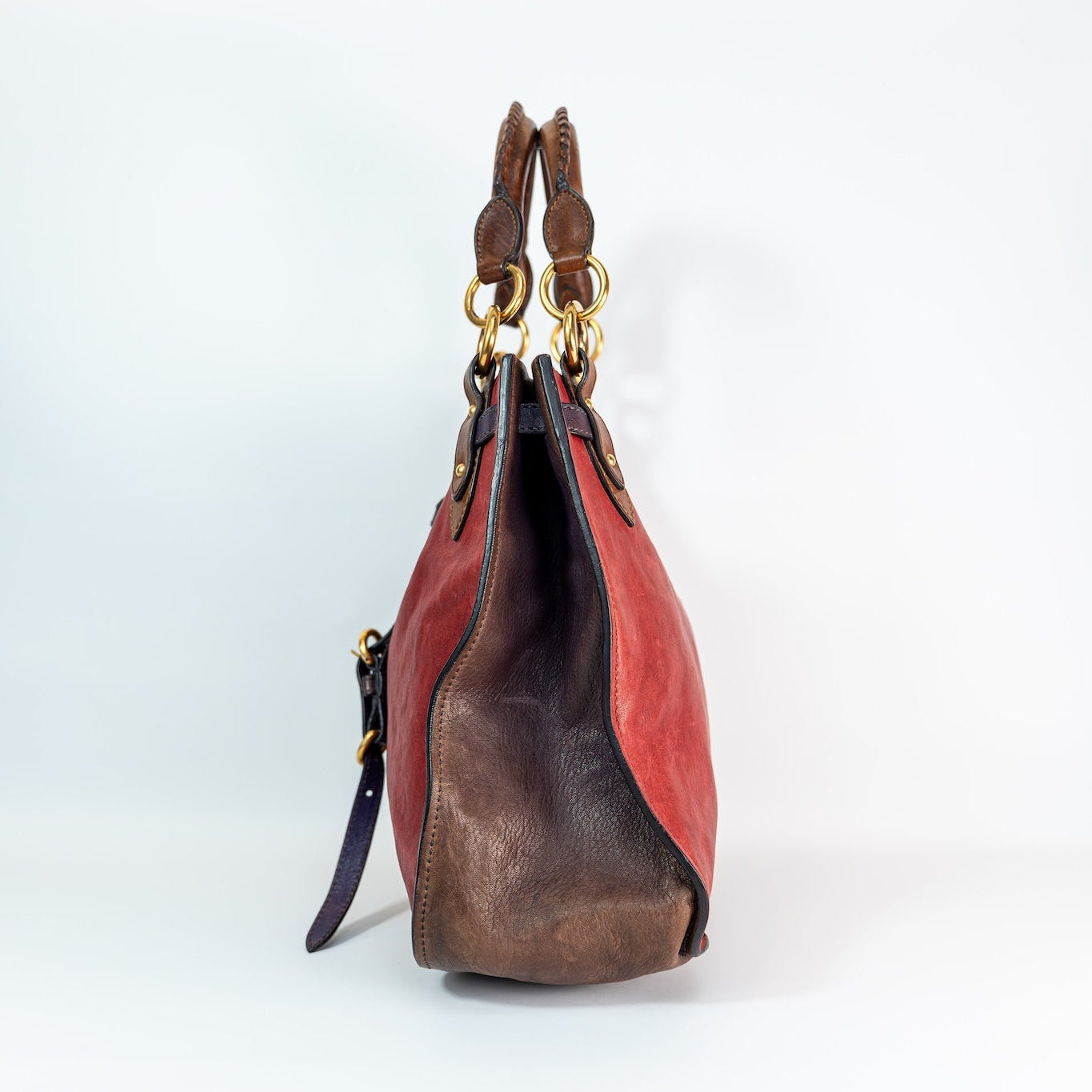 Early 2000s Two-Tone Leather Crossbody Bag — Gold Hardware