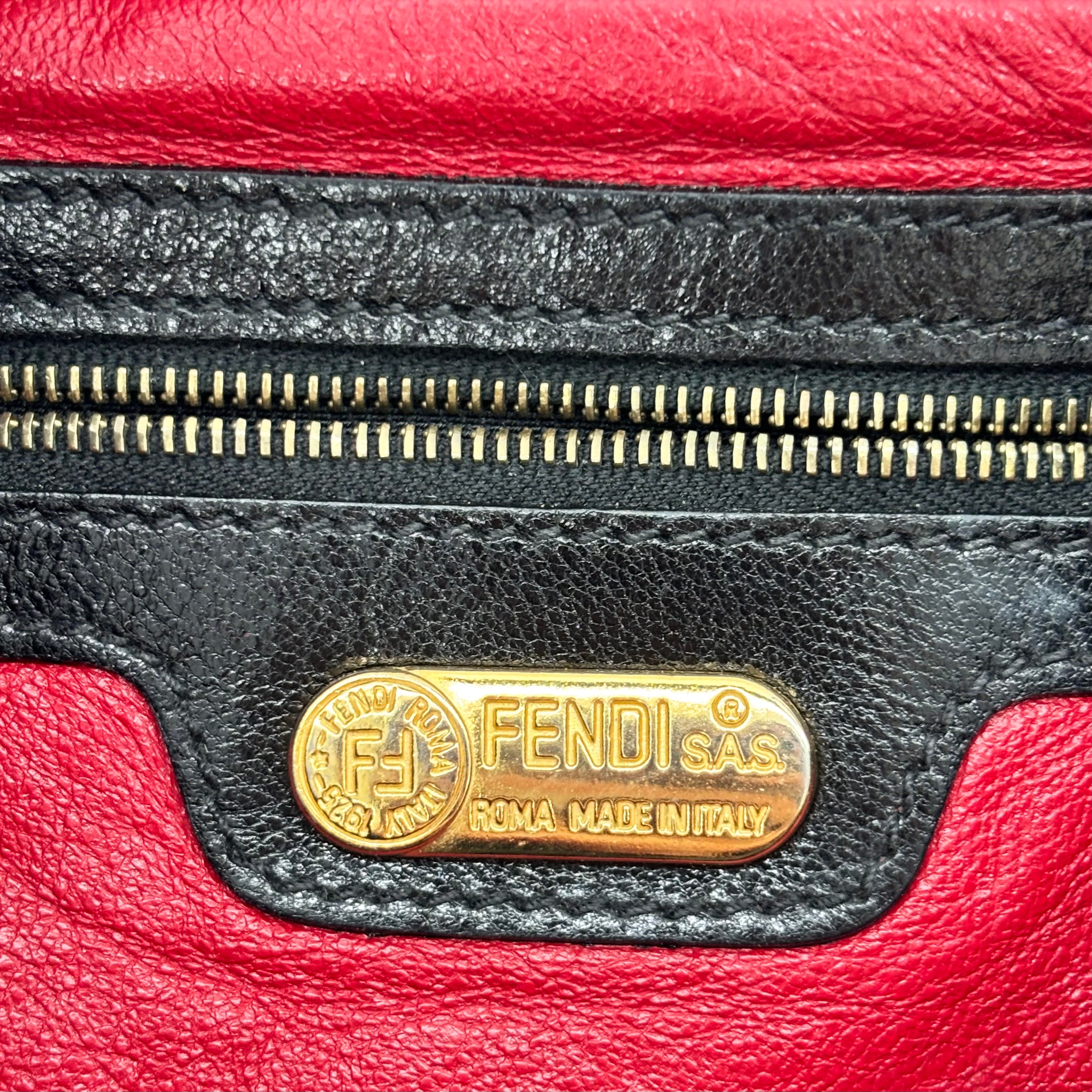 Fendi Black Sequin Baguette Bucket with Red Lizard Trim — Red Enamel FF Buckle
