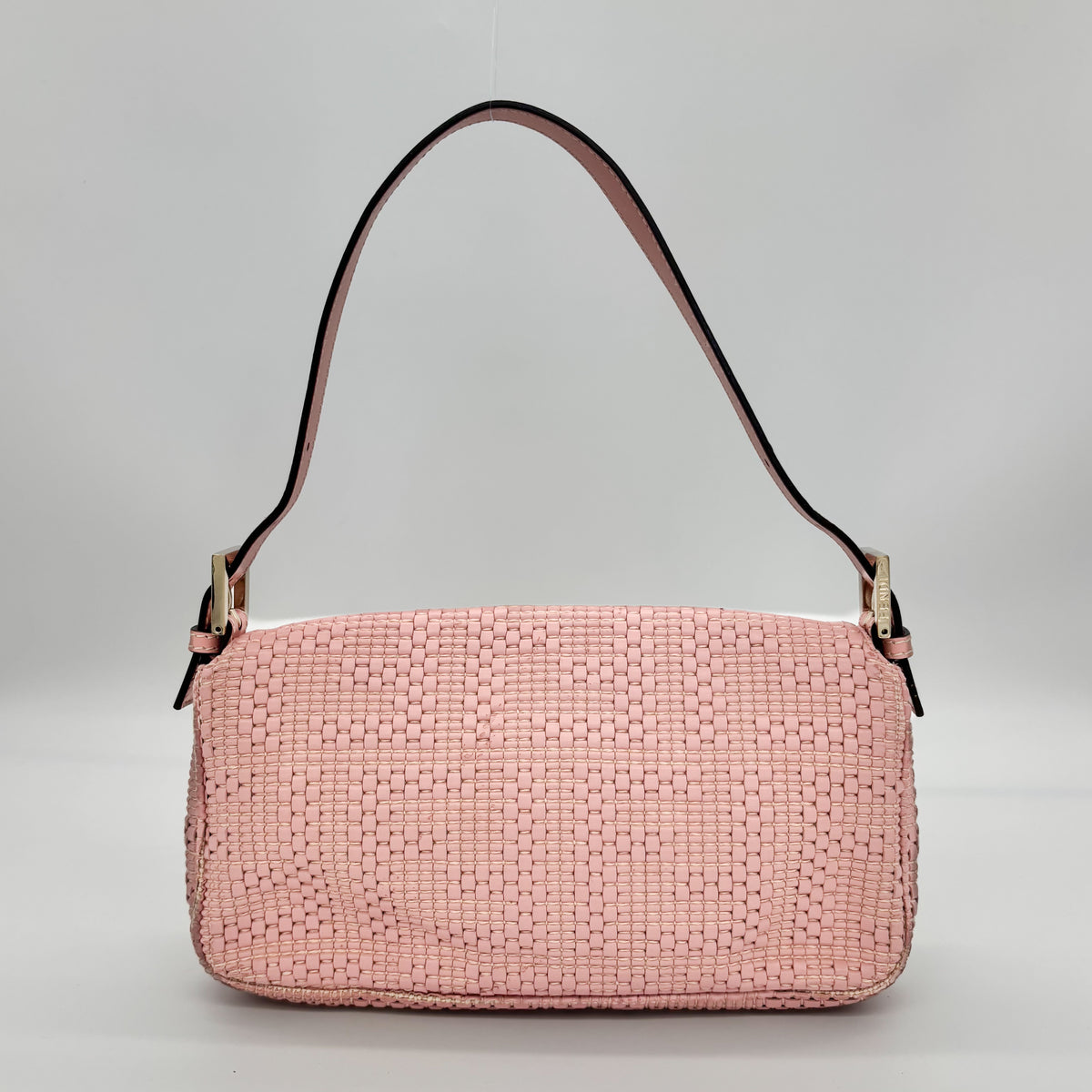Fendi Woven Leather Baguette in Blush Pink