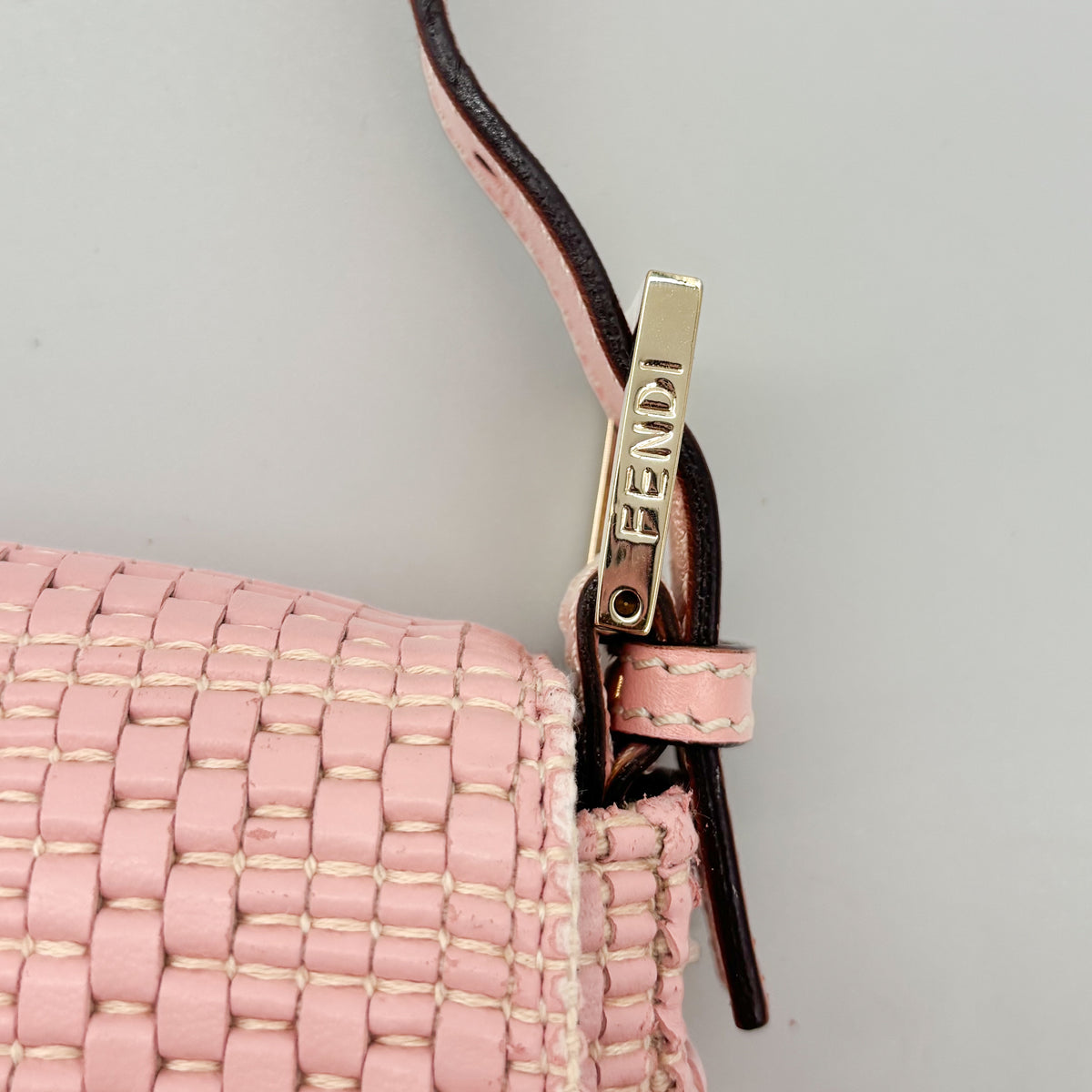 Fendi Woven Leather Baguette in Blush Pink