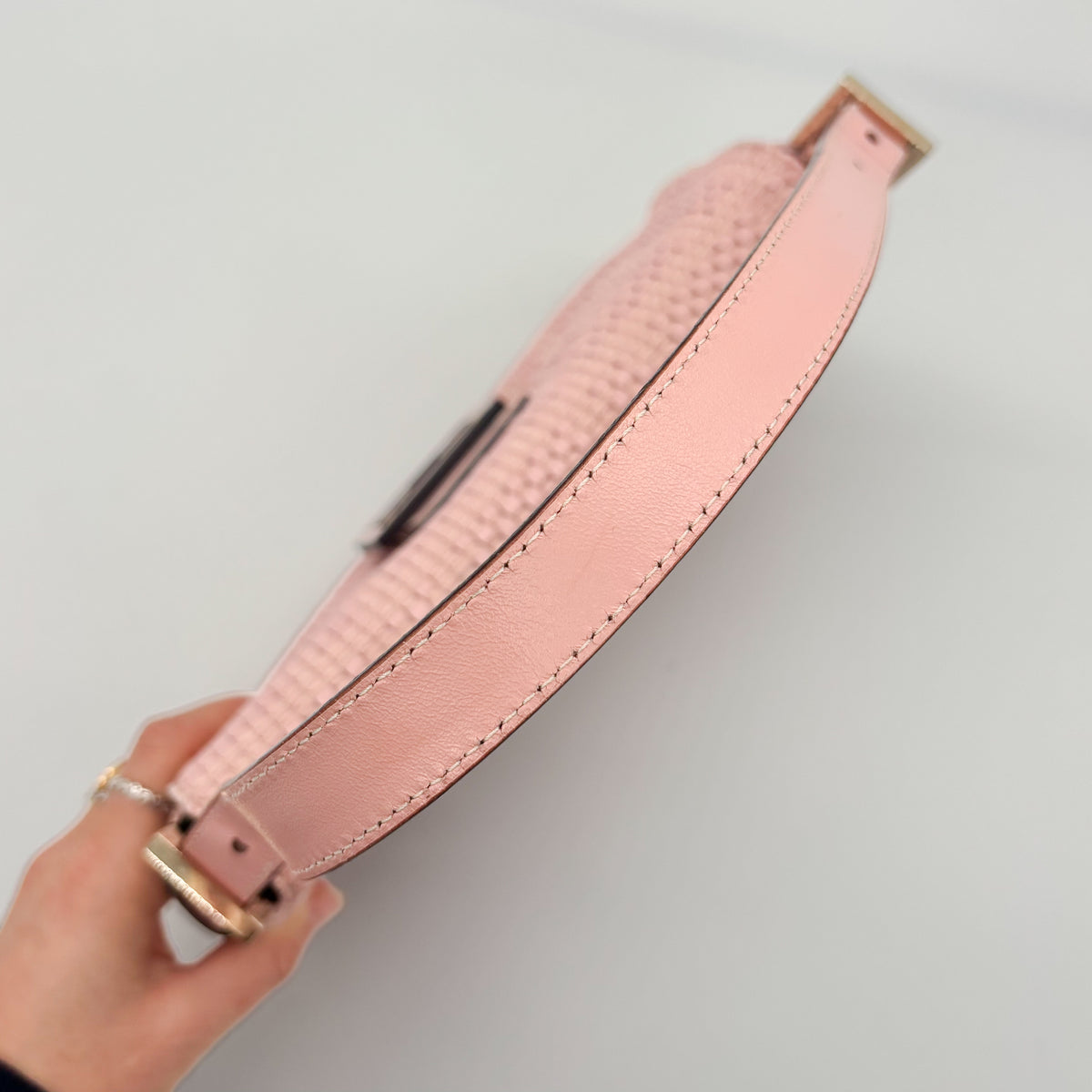 Fendi Woven Leather Baguette in Blush Pink