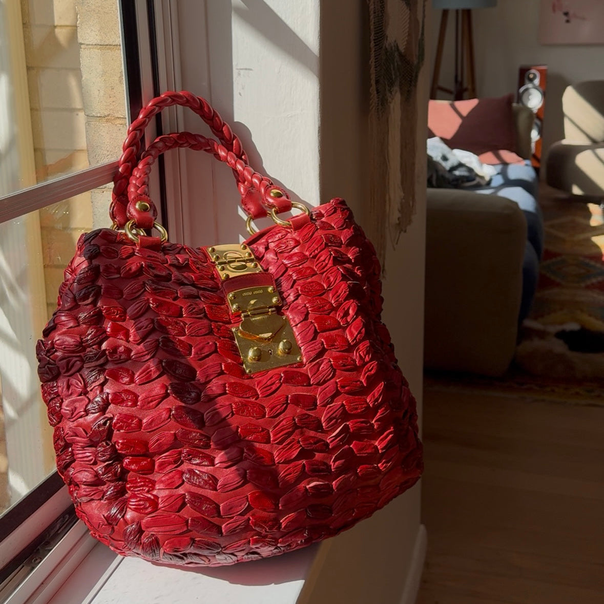Red Hand Bag Leather 2way