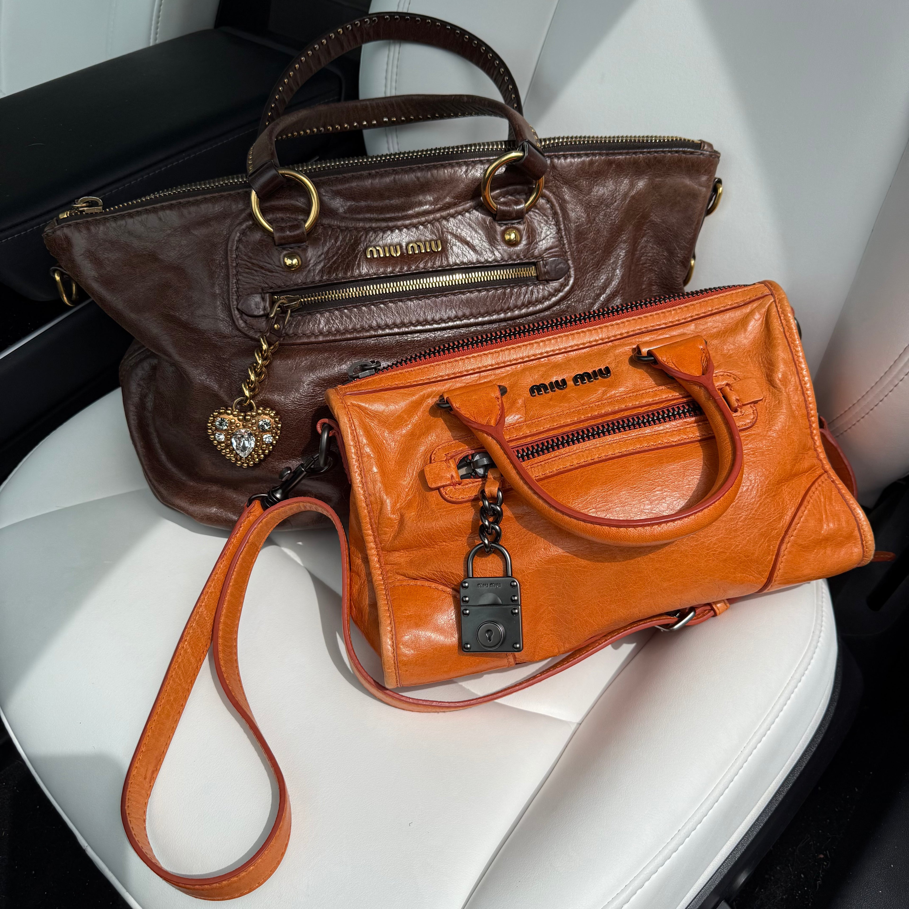 Orange Leather 2-Way Bag