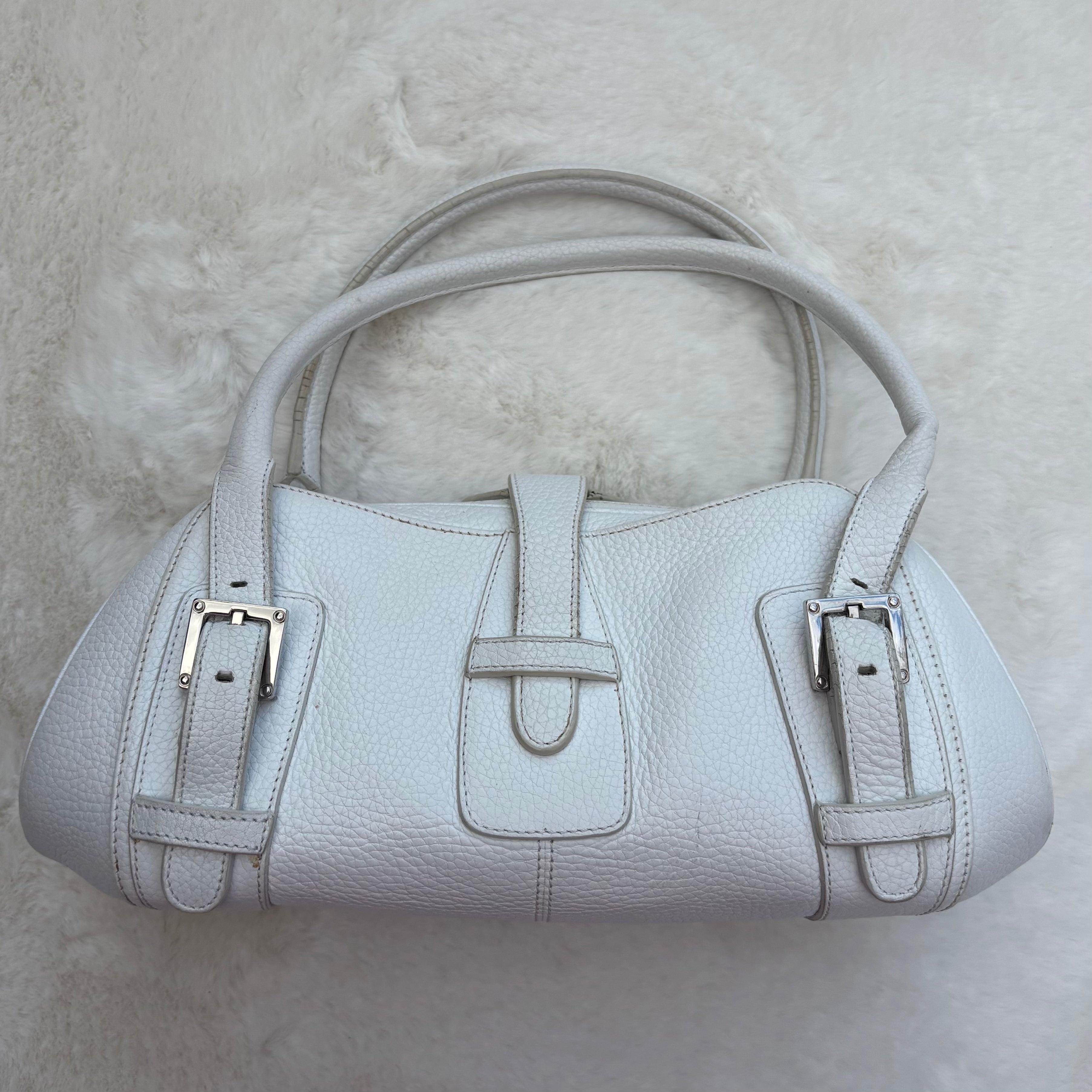 Sender Handbag in White Leather with Silver Hardware
