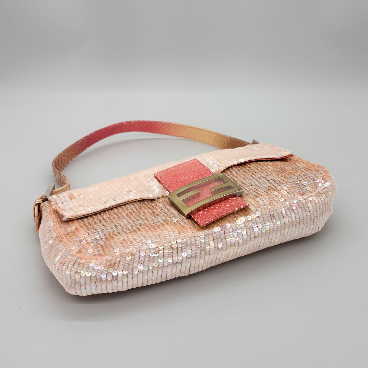 Fendi Iridescent Pink Sequin Baguette with Ombré Python Trim, Early 2000s