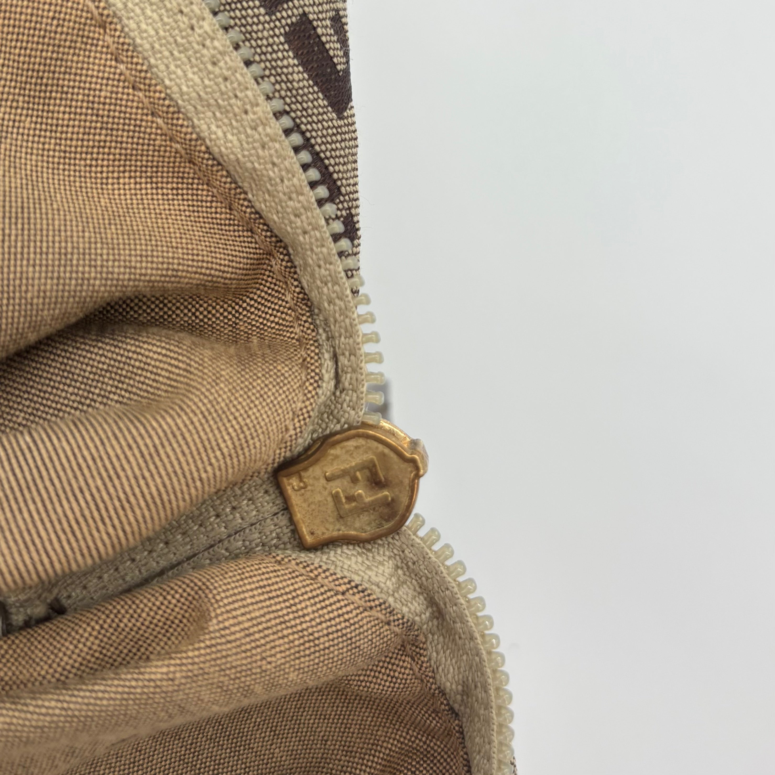 Fendi Zucca Canvas Zip Tote with Gold FF Charm — Early 2000s