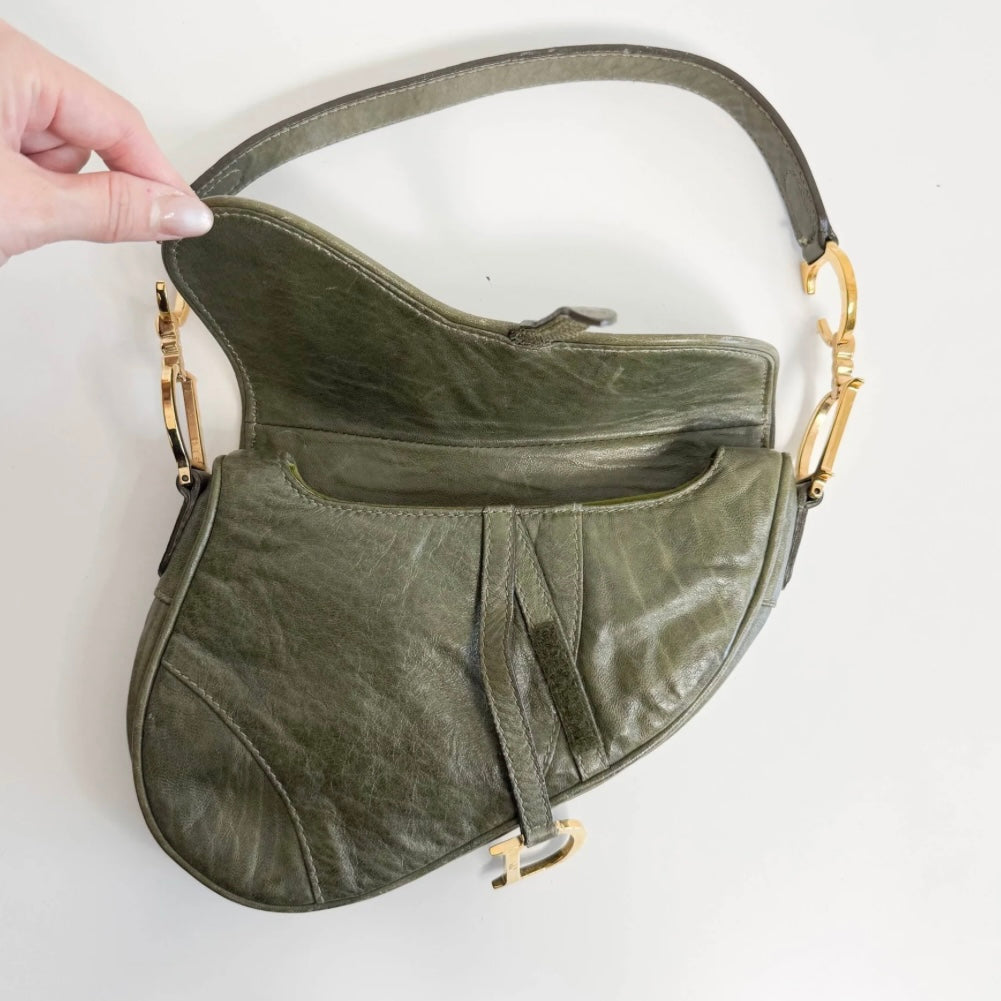 Dior Saddle Bag Small — Olive Green Leather, Original John Galliano Collection