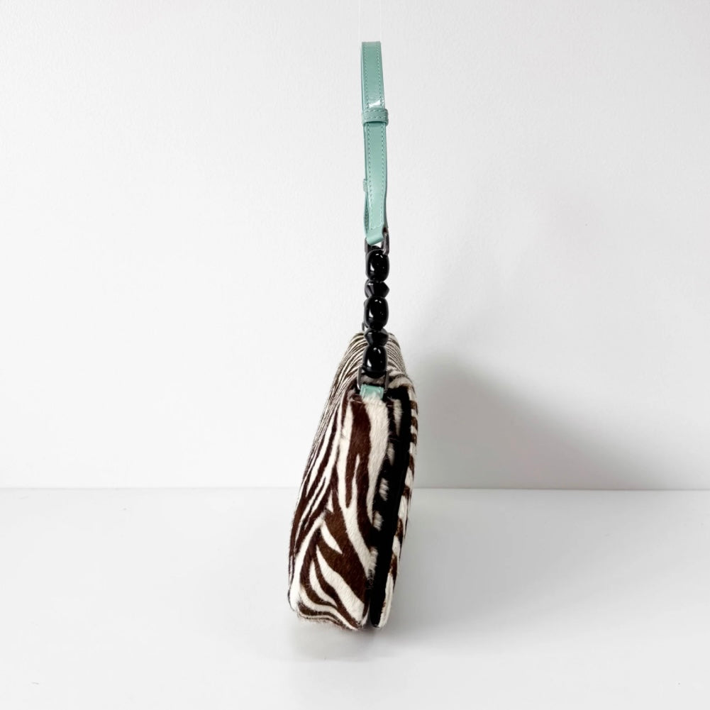Malice Pearl Zebra Print Pony Hair Shoulder Bag