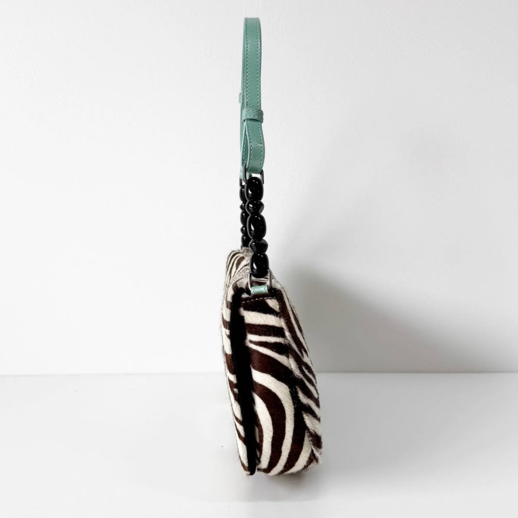Malice Pearl Zebra Print Pony Hair Shoulder Bag