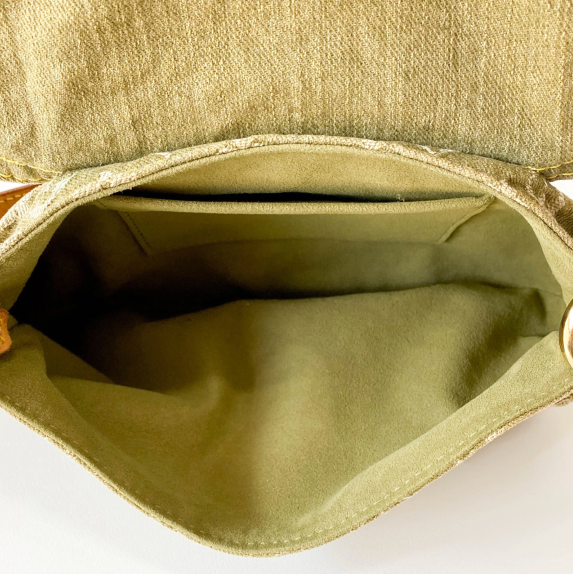 Monogram Denim Pleaty Shoulder Bag in Khaki