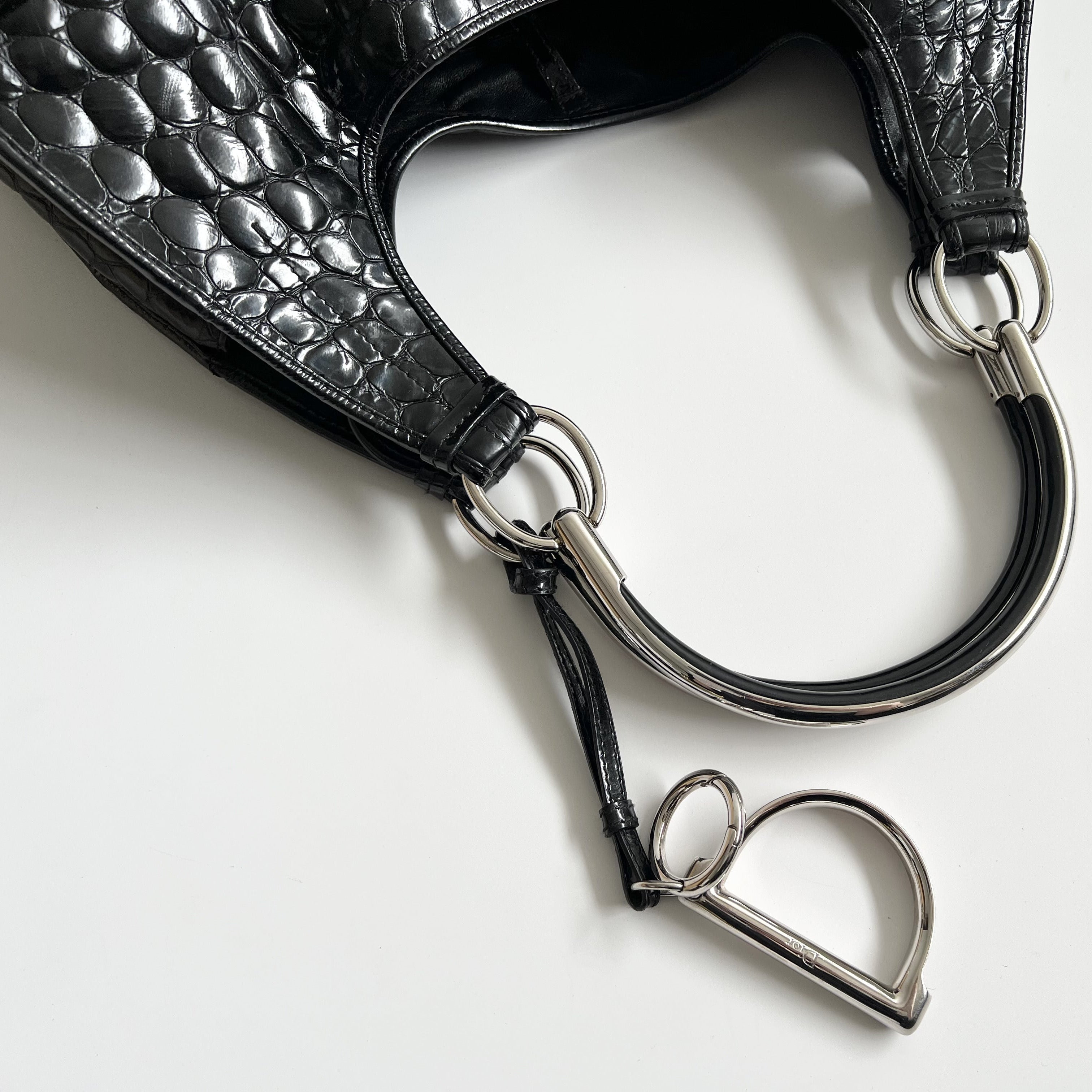 Christian Dior 61 Croc Embossed Patent Leather Tote, Galliano Era