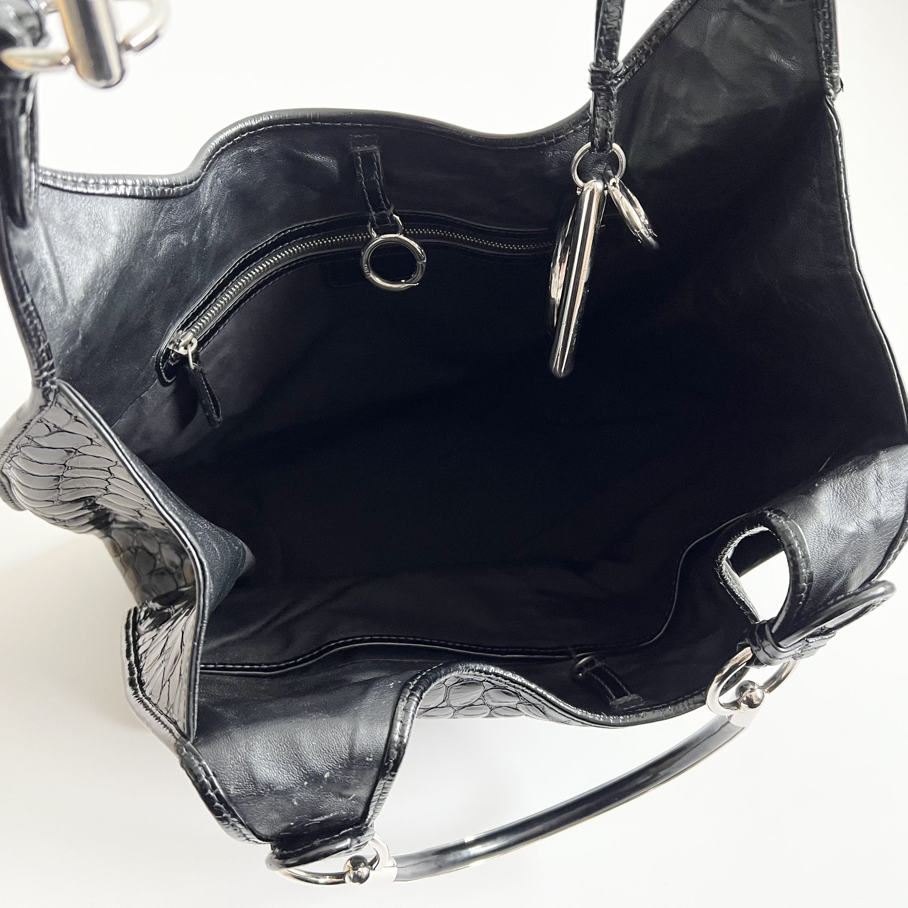 Christian Dior 61 Croc Embossed Patent Leather Tote, Galliano Era
