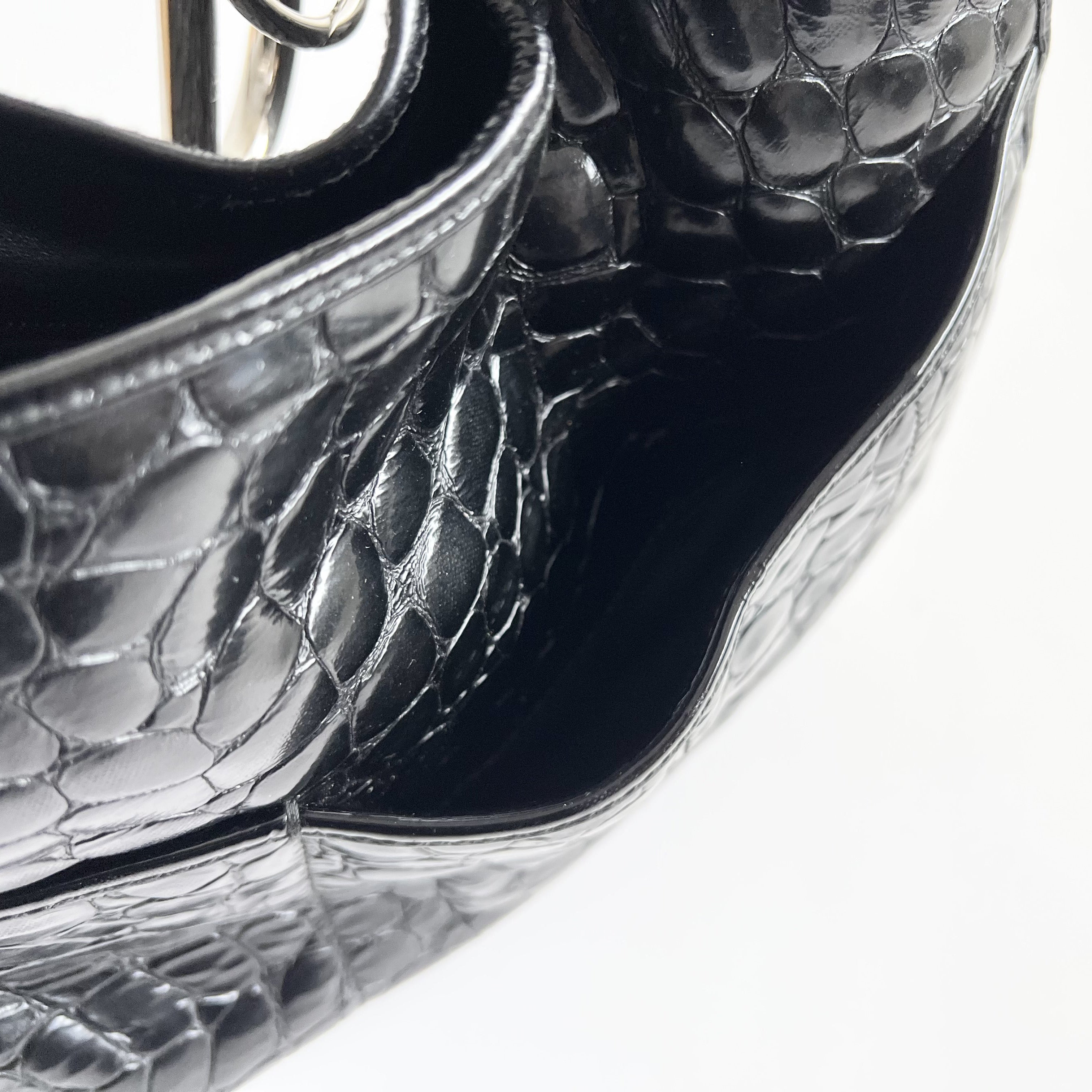Christian Dior 61 Croc Embossed Patent Leather Tote, Galliano Era