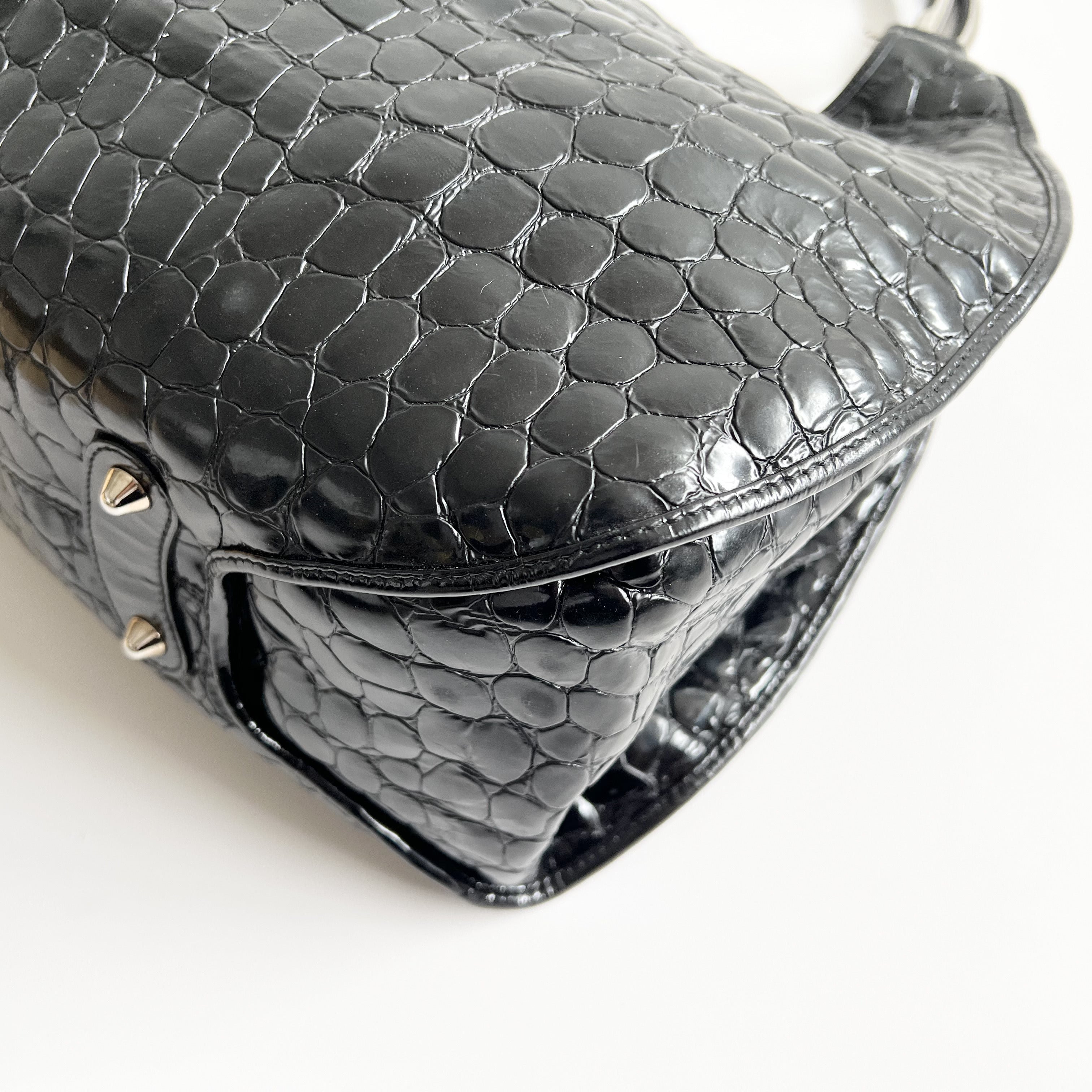 Christian Dior 61 Croc Embossed Patent Leather Tote, Galliano Era