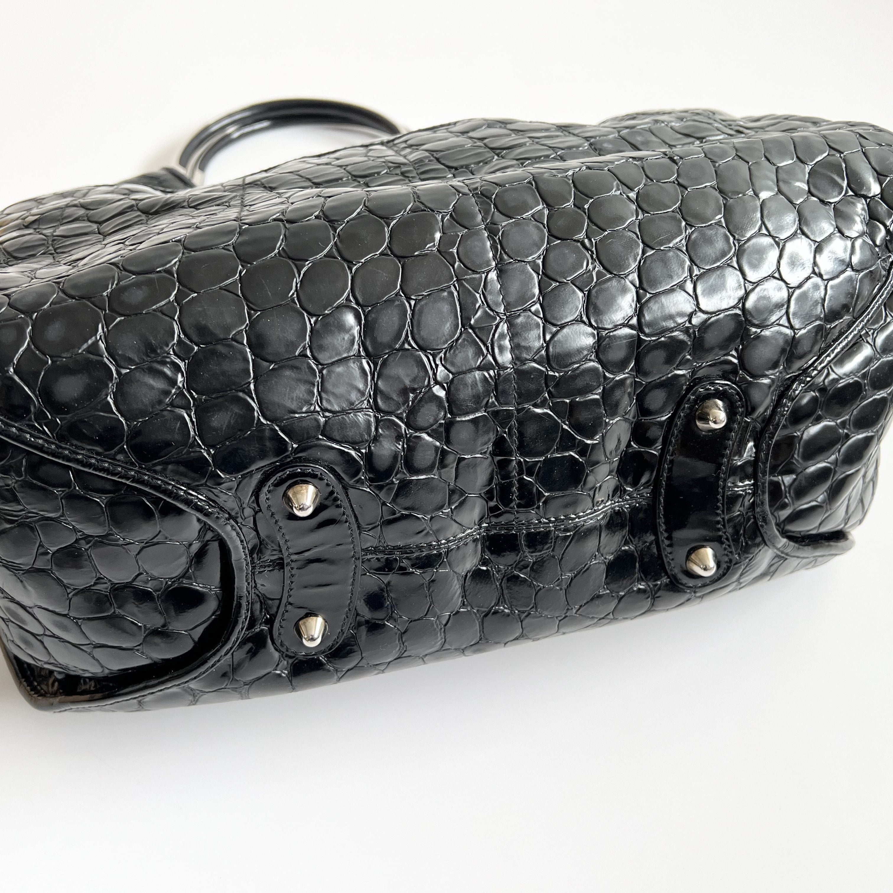 Christian Dior 61 Croc Embossed Patent Leather Tote, Galliano Era