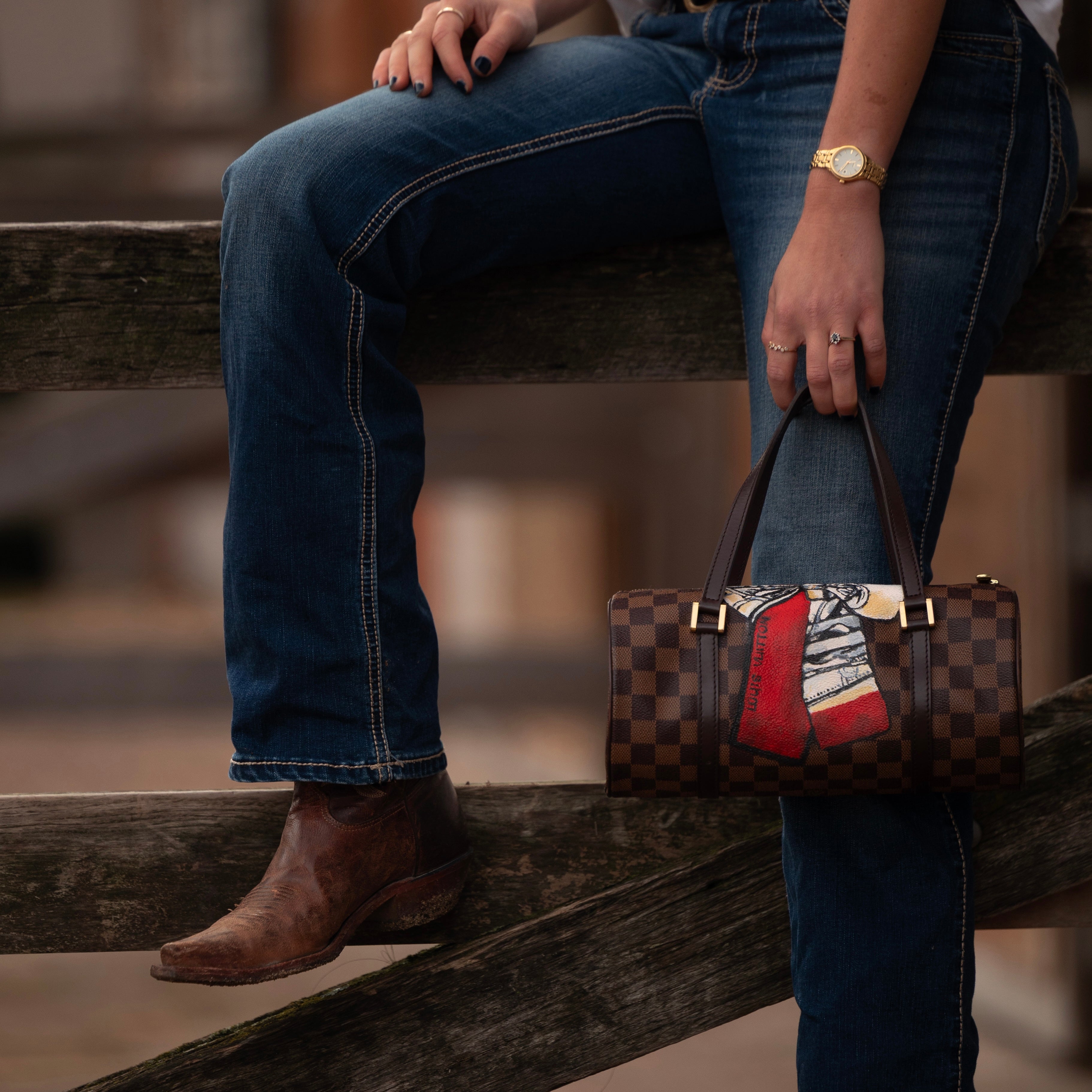 Louis Vuitton 2003 Damier Ebène Papillon 26 — Hand-Painted Artist Edition