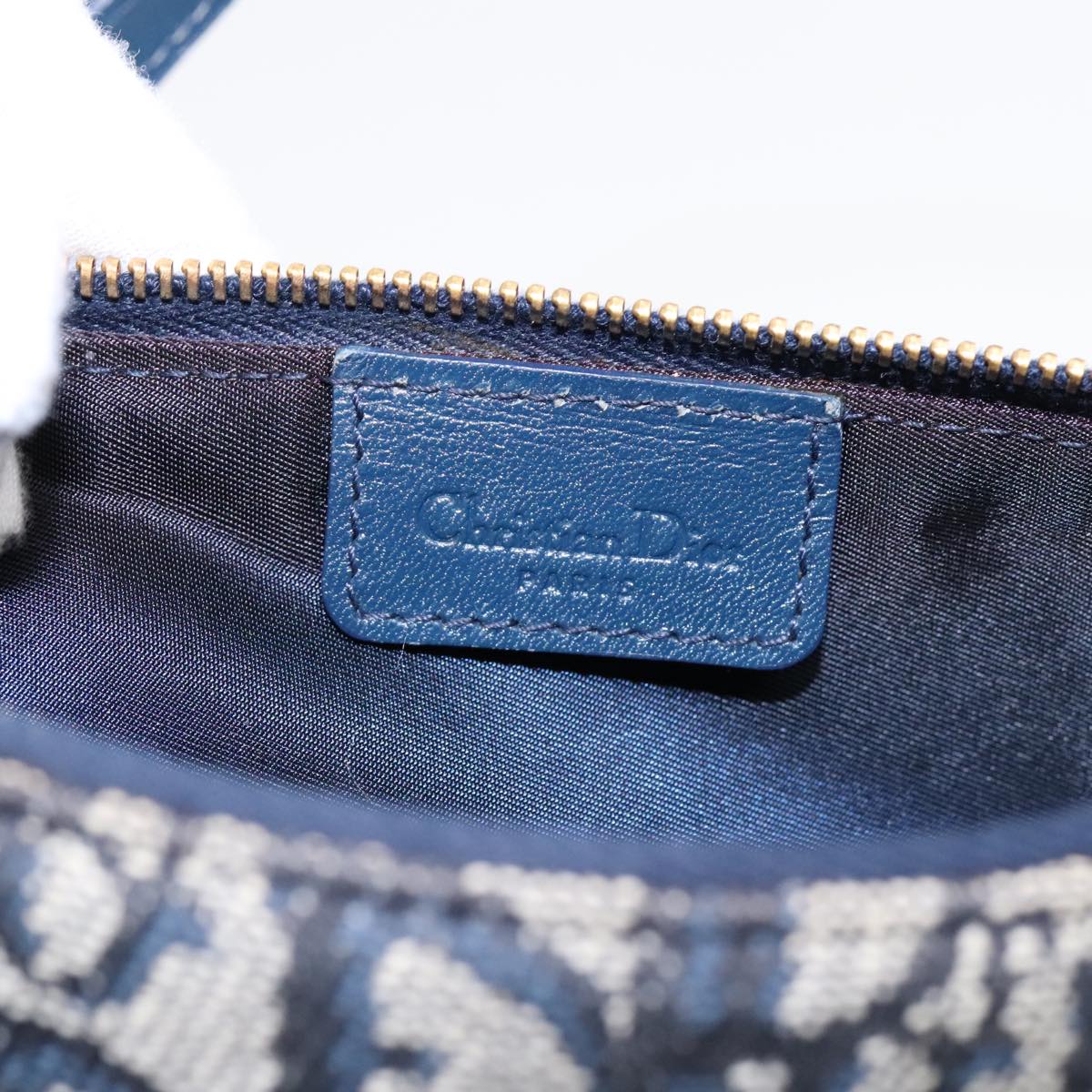 Early 2000s Dior Trotter Canvas Saddle Bag — Navy & Cream, Gold Hardware, Original Dustbag, John Galliano Era