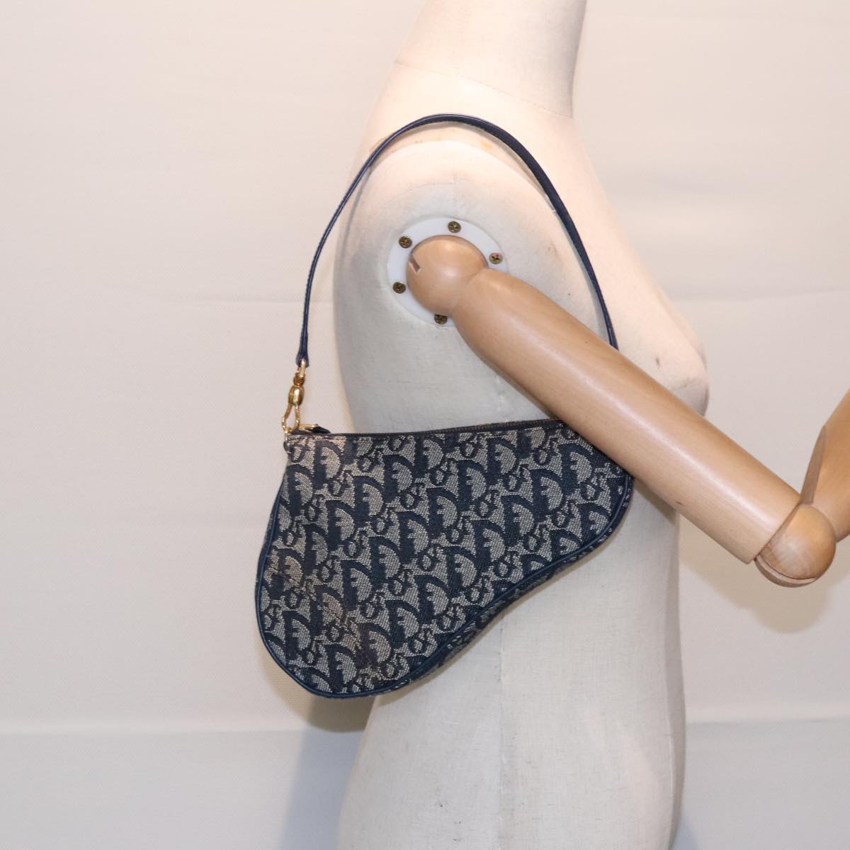 Early 2000s Dior Trotter Canvas Saddle Bag — Navy & Cream, Gold Hardware, Original Dustbag, John Galliano Era
