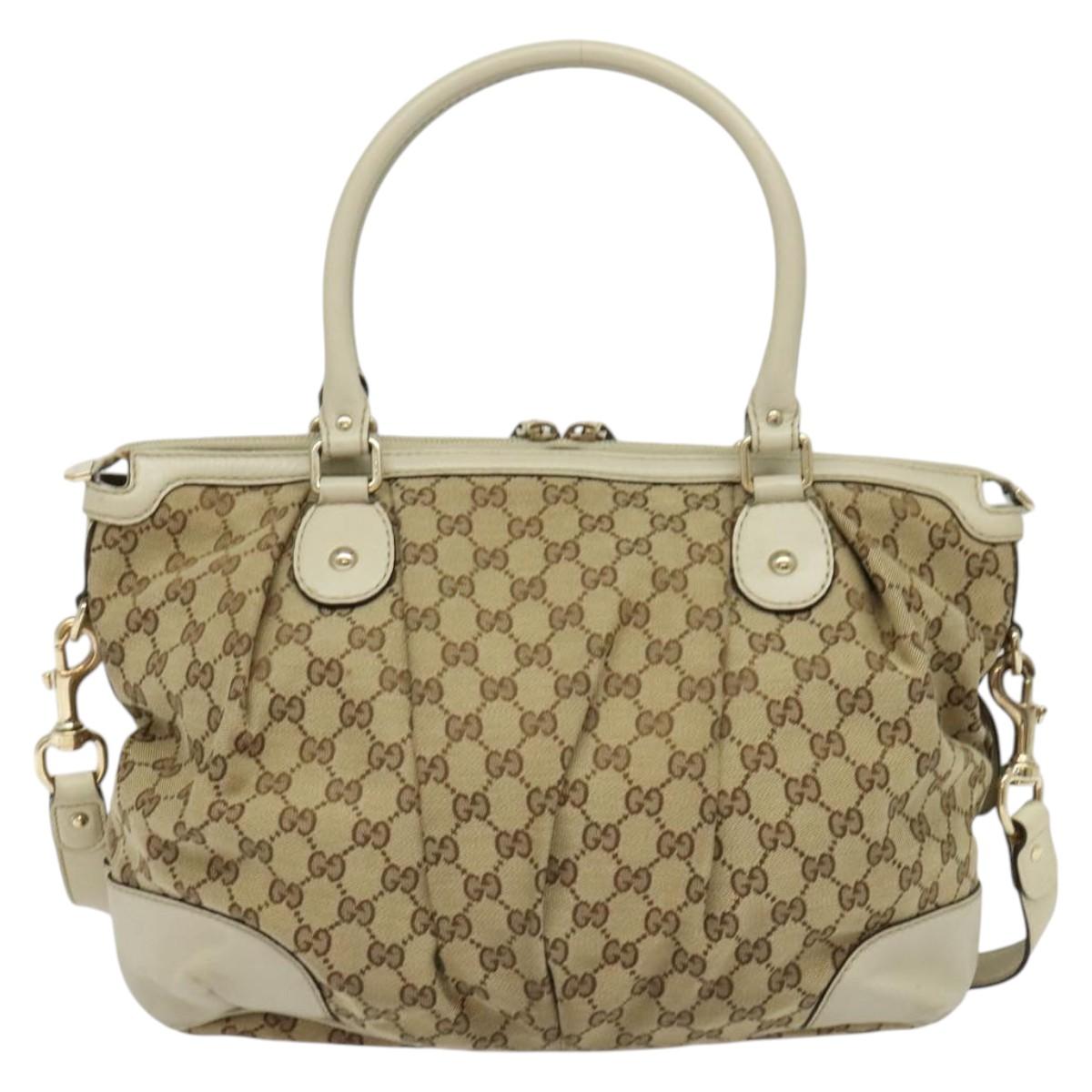 GG Canvas Sukey 2-Way Handbag in Beige and Gold