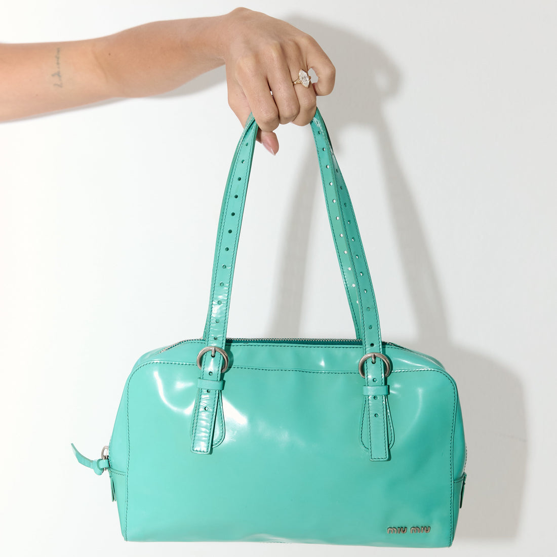 Early 2000s Miu Miu Enamel Flap Shoulder Bag — Pastel Mint