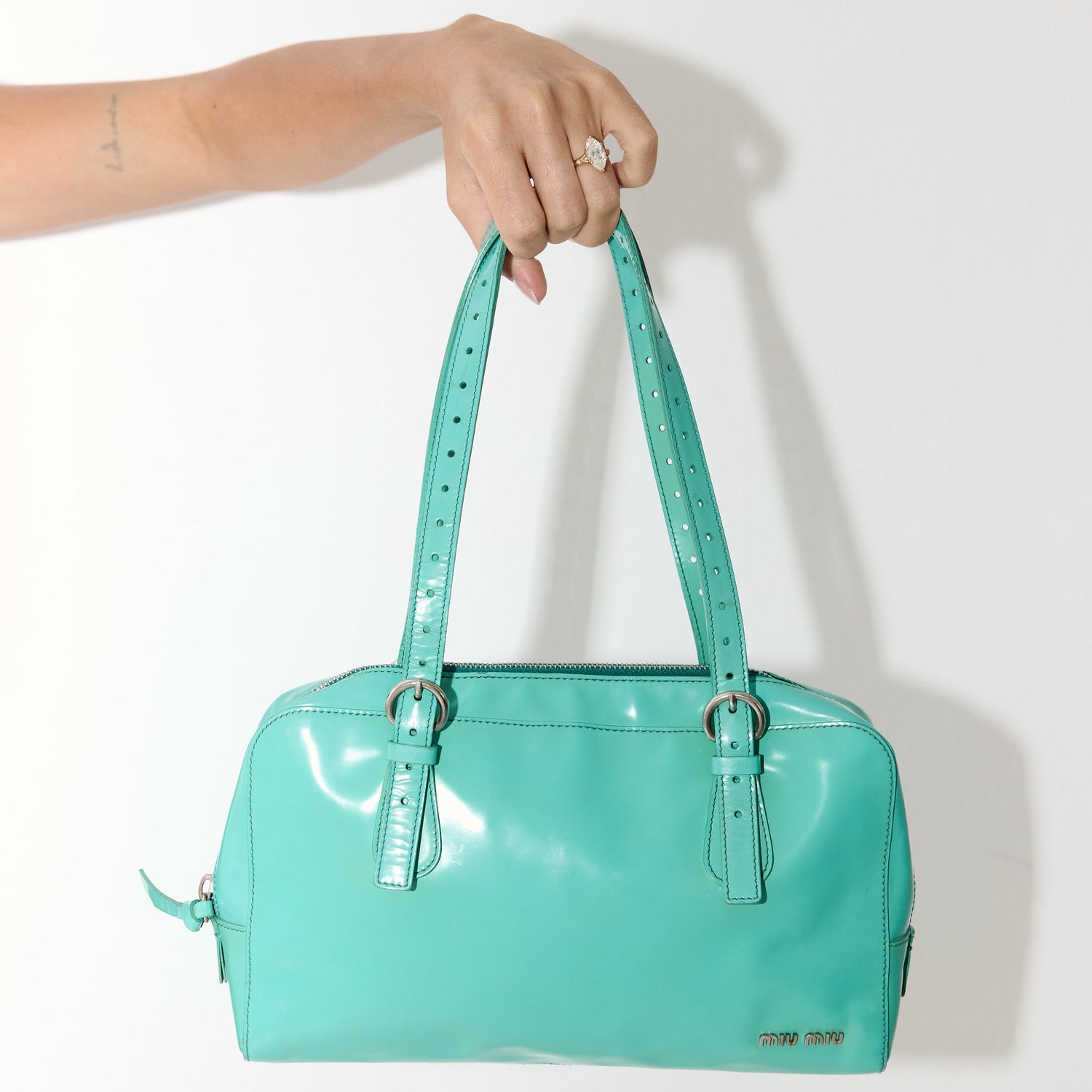 Early 2000s Miu Miu Enamel Flap Shoulder Bag — Pastel Mint