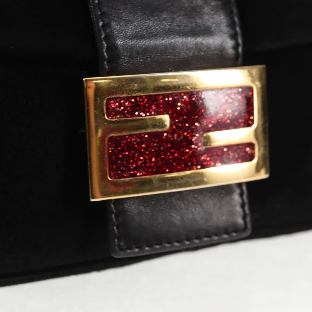 Black Suede Baguette with Red Glitter FF Clasp