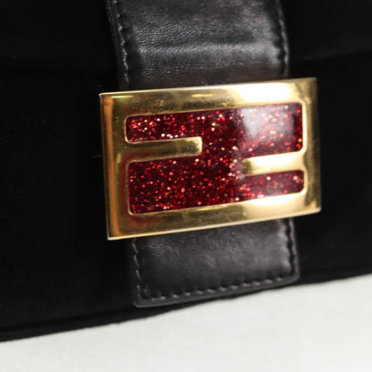 Black Suede Baguette with Red Glitter FF Clasp