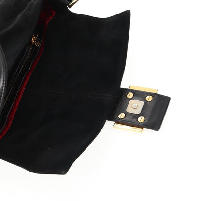 Black Suede Baguette with Red Glitter FF Clasp