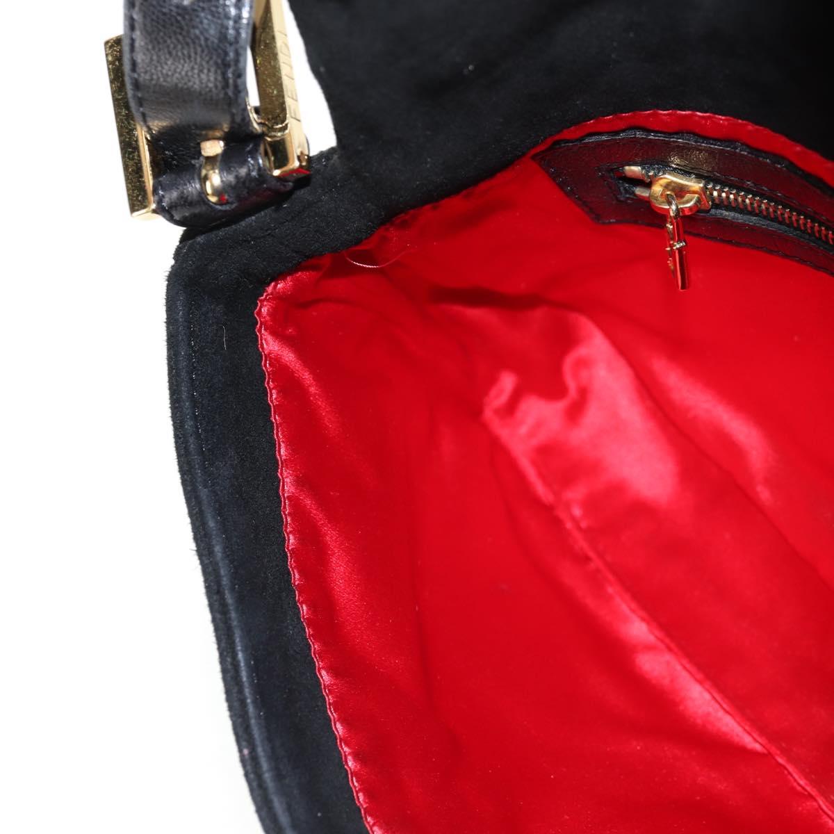 Black Suede Baguette with Red Glitter FF Clasp