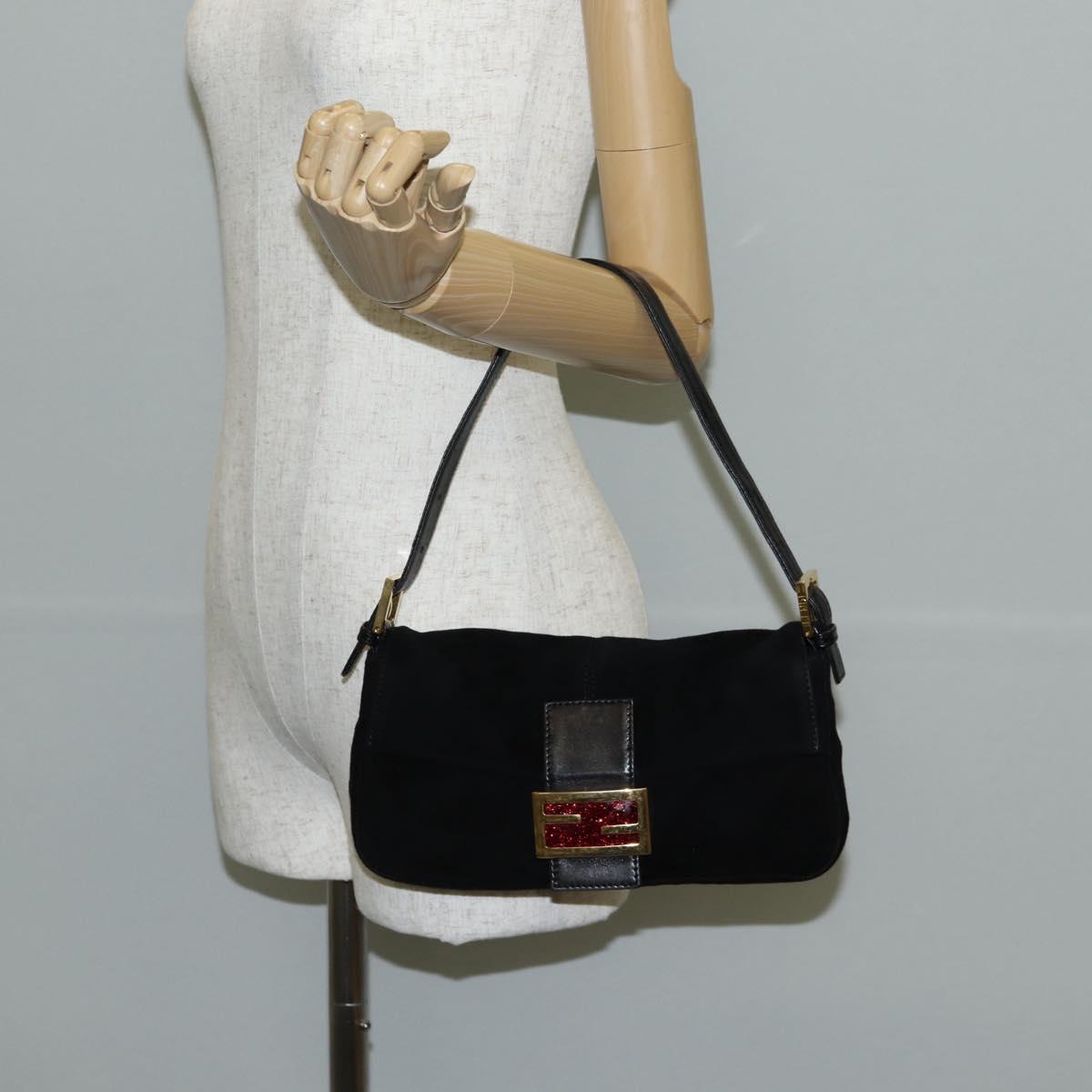 Black Suede Baguette with Red Glitter FF Clasp