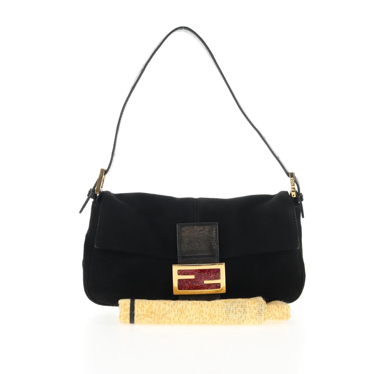 Black Suede Baguette with Red Glitter FF Clasp