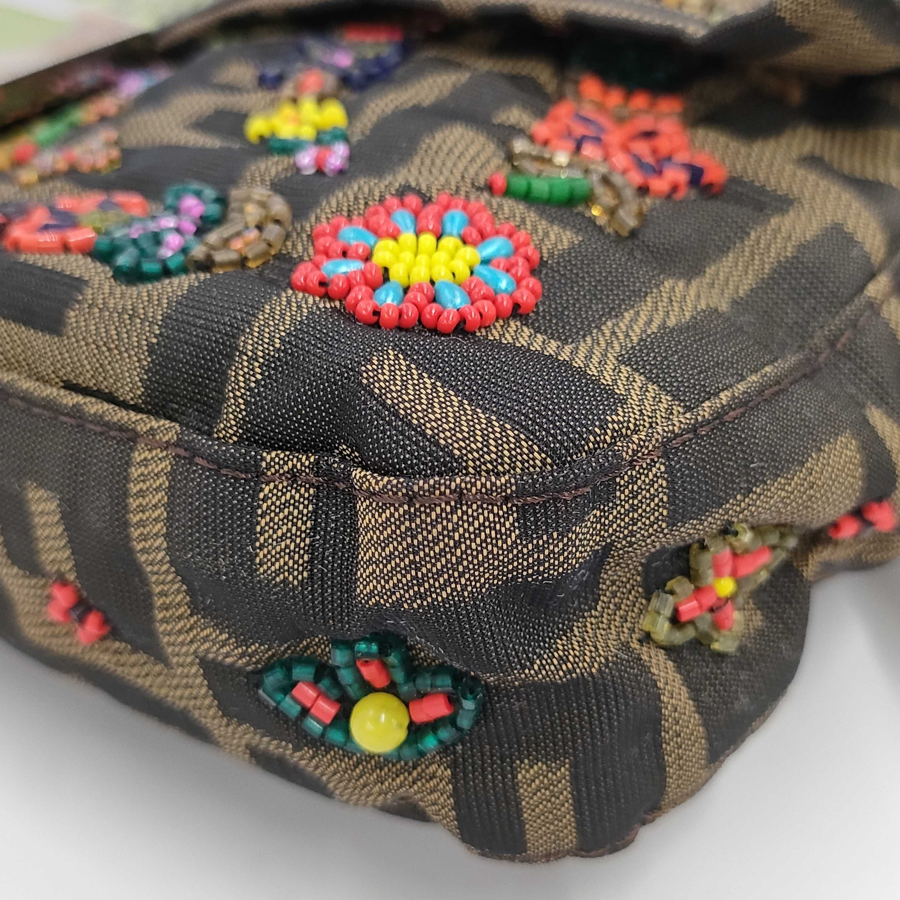 RARE Fendi Zucca Canvas Multicolour Beaded Baguette with Lizard Trim