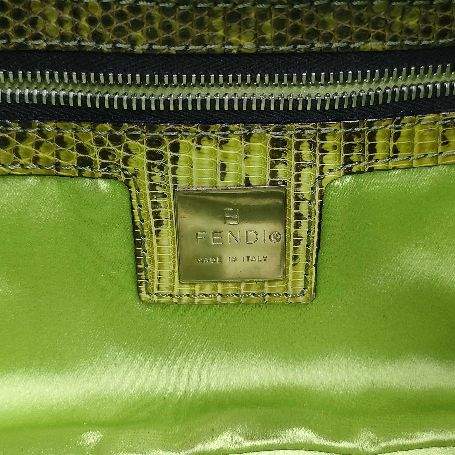 RARE Fendi Zucca Canvas Multicolour Beaded Baguette with Lizard Trim