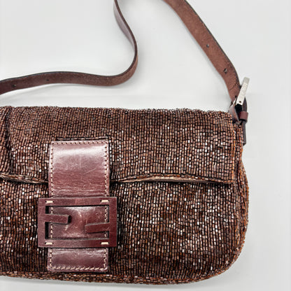 Fendi Chocolate Brown Bugle Beaded Baguette, Early 2000s