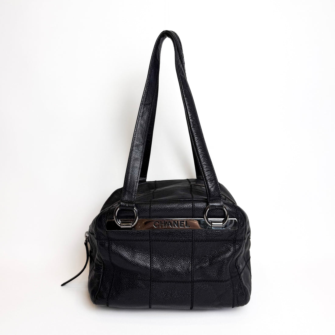 Chanel Chocolate Bar Boston Bag, Silver Hardware