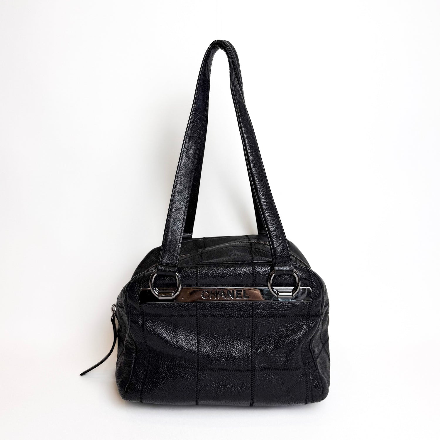 Chanel Chocolate Bar Boston Bag, Silver Hardware