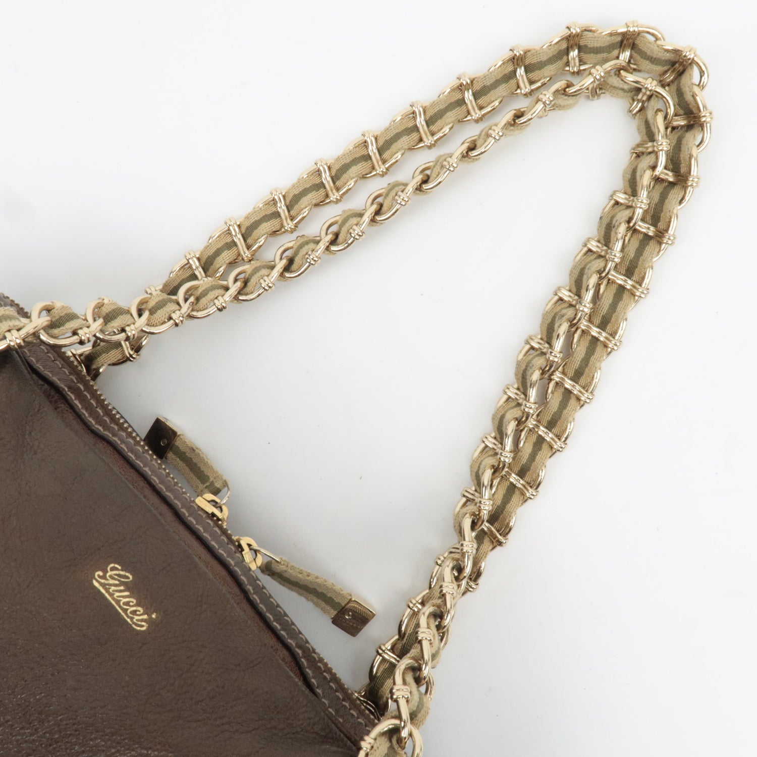 Gucci Metallic Brown Leather Chain Strap Shoulder Bag — Early 2000s