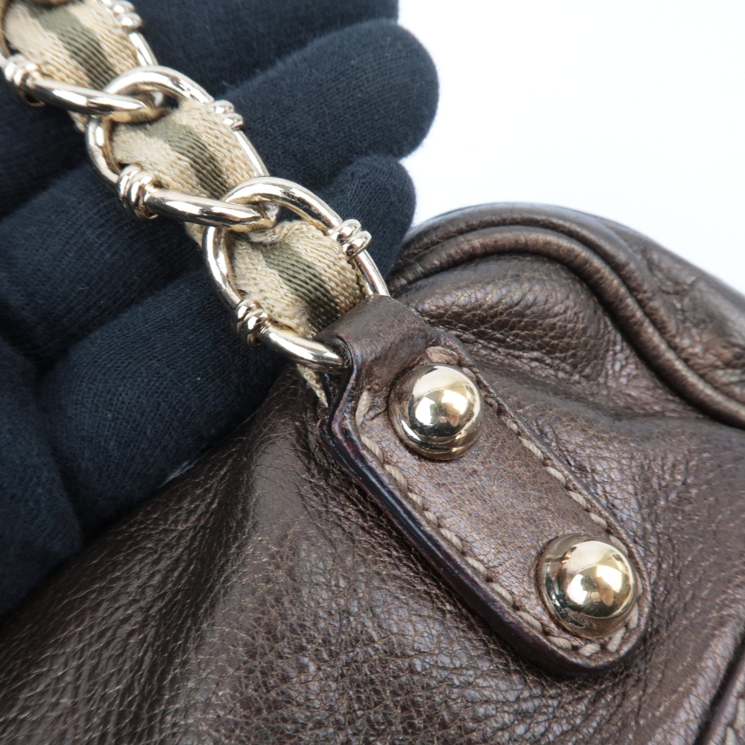Gucci Metallic Brown Leather Chain Strap Shoulder Bag — Early 2000s