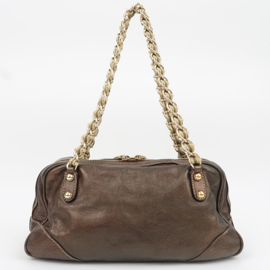 Gucci Metallic Brown Leather Chain Strap Shoulder Bag — Early 2000s