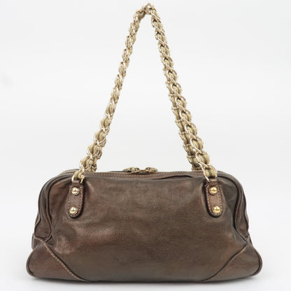 Gucci Metallic Brown Leather Chain Strap Shoulder Bag — Early 2000s